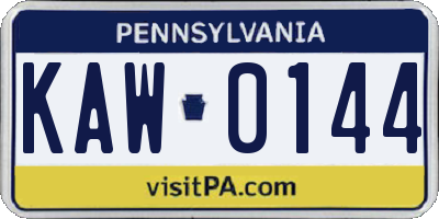 PA license plate KAW0144