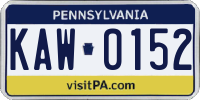 PA license plate KAW0152