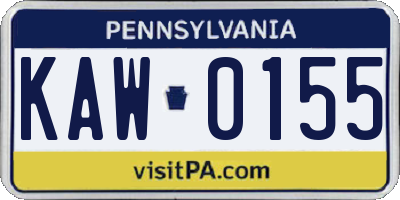 PA license plate KAW0155