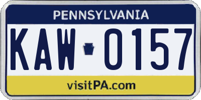 PA license plate KAW0157