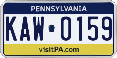 PA license plate KAW0159