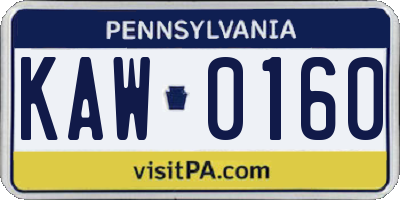 PA license plate KAW0160