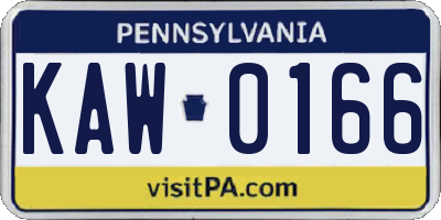 PA license plate KAW0166