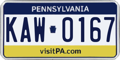 PA license plate KAW0167