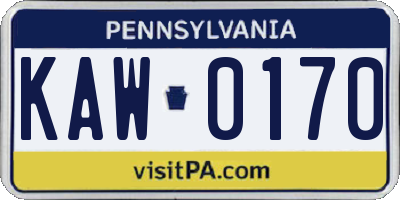 PA license plate KAW0170