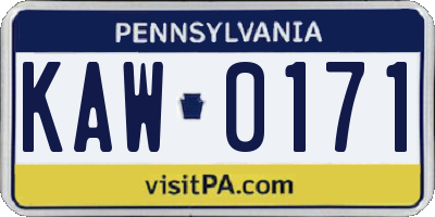 PA license plate KAW0171