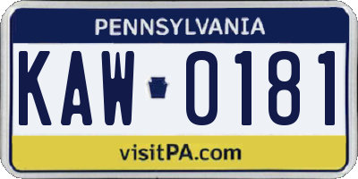 PA license plate KAW0181