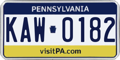 PA license plate KAW0182