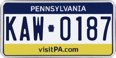 PA license plate KAW0187
