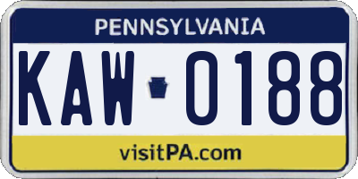 PA license plate KAW0188