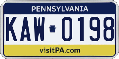 PA license plate KAW0198