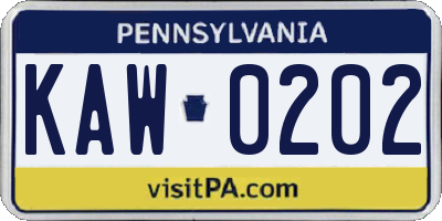 PA license plate KAW0202