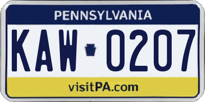 PA license plate KAW0207