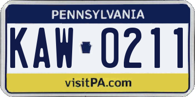 PA license plate KAW0211