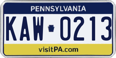PA license plate KAW0213