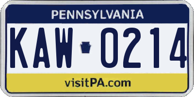 PA license plate KAW0214