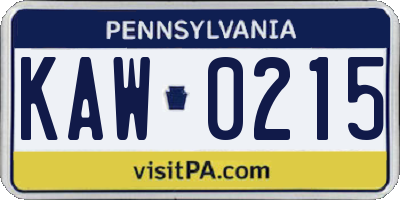 PA license plate KAW0215