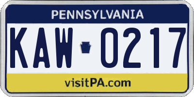 PA license plate KAW0217