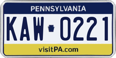 PA license plate KAW0221