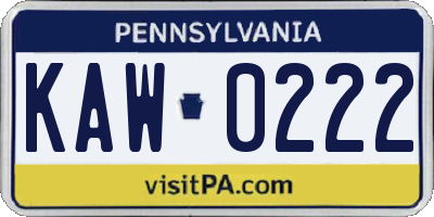 PA license plate KAW0222