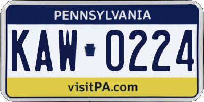 PA license plate KAW0224