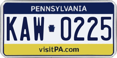 PA license plate KAW0225