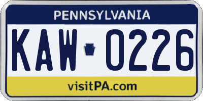 PA license plate KAW0226