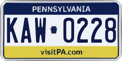 PA license plate KAW0228