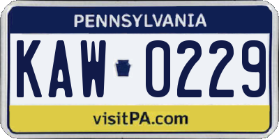PA license plate KAW0229