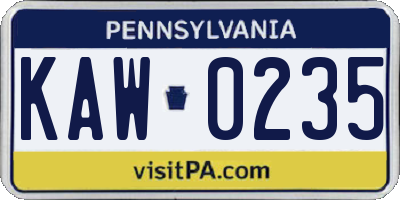 PA license plate KAW0235