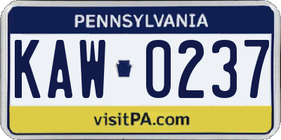 PA license plate KAW0237