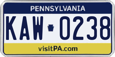 PA license plate KAW0238