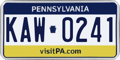 PA license plate KAW0241