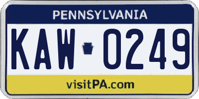 PA license plate KAW0249