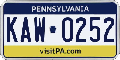 PA license plate KAW0252
