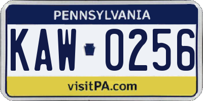 PA license plate KAW0256