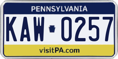 PA license plate KAW0257