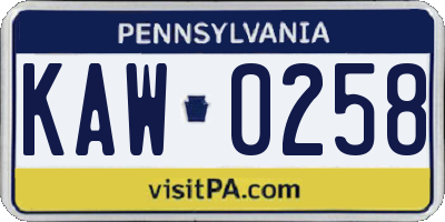 PA license plate KAW0258