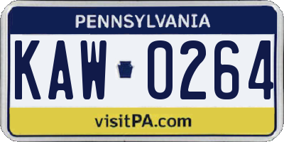 PA license plate KAW0264