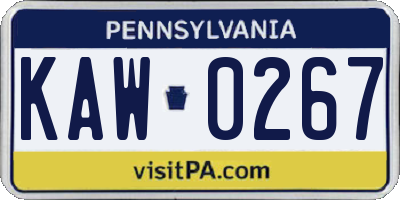 PA license plate KAW0267