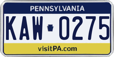 PA license plate KAW0275