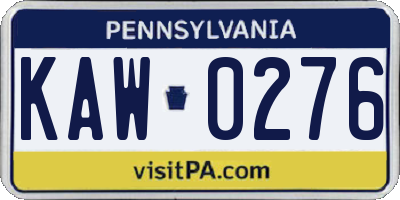 PA license plate KAW0276