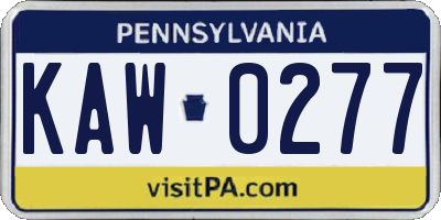 PA license plate KAW0277