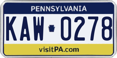 PA license plate KAW0278