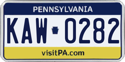 PA license plate KAW0282