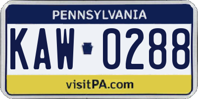 PA license plate KAW0288