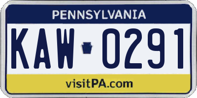 PA license plate KAW0291