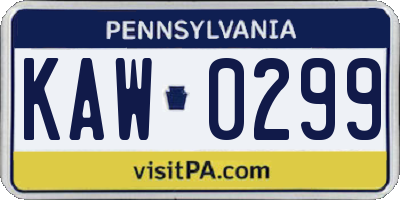 PA license plate KAW0299