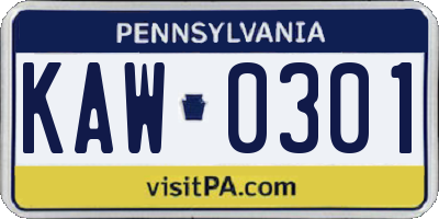 PA license plate KAW0301