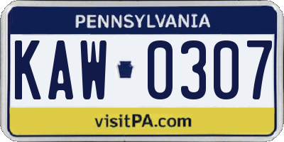 PA license plate KAW0307